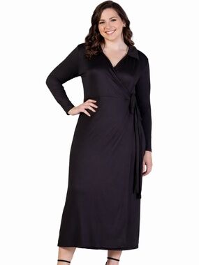 24seven Comfort Apparel Plus Size Collared Wrap Maxi Dress Size 1X NWT
